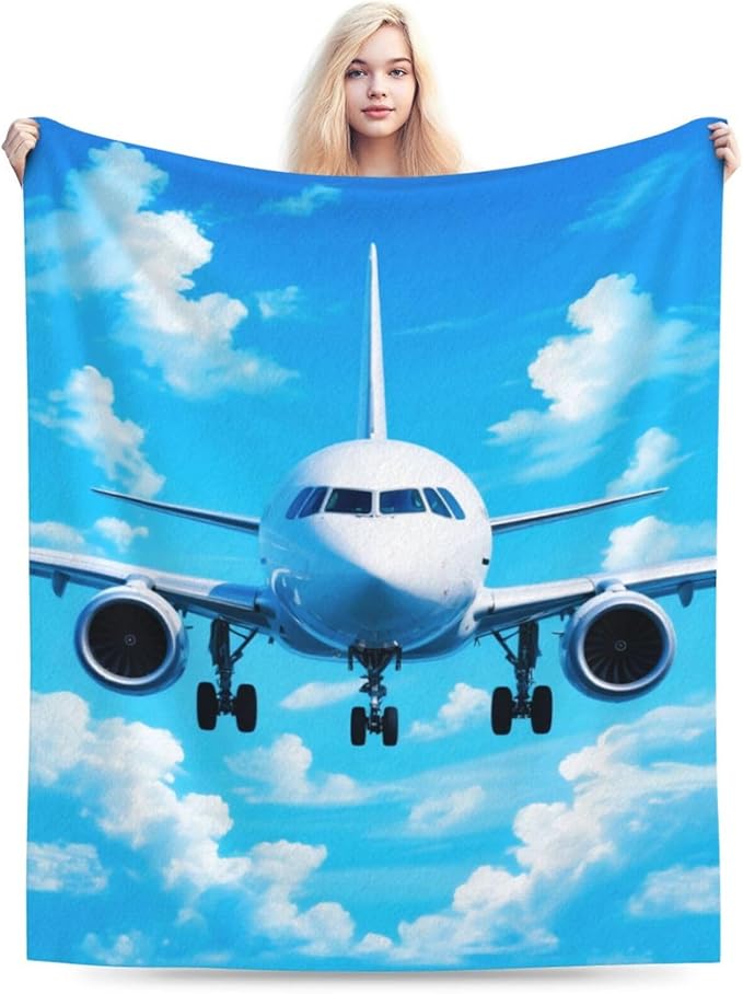 Airplane Blanket for Boys Pilot Plane Throw Blanket Aircraft Soft Cozy Fleece Fuzzy Stuffed Plush Flannel Gifts for Girls Women Kids Adults 40''x50''