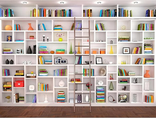 Bookshelf Photography Background Bookcase School Library Backdrop Online Office Conference Background Webcam Zoom Meeting Decoration Backdrop Photo Studio Office Wallpaper Decor 10x6.5ft