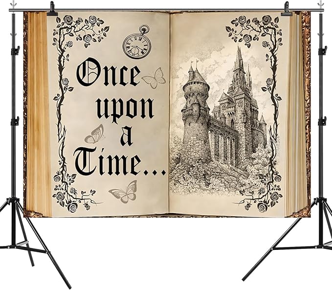 5x3ft Once Upon a Time Backdrop Fairy Tale Books Castle Princess Photography Background Once Upon a Time Birthday Baby Shower Decoration Storybook Wedding Party Banner
