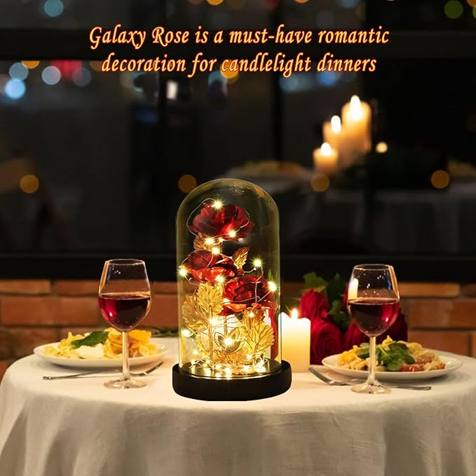 Womens Gift for Christmas Birthday Gift,Christmas Rose Gifts for Women,Galaxy Flower Rose with 2 Light Modes,Colorful Crystal Flower Enchanted Rose in Glass Dome,Xmas Gifts for Mom Wife Girlfriend