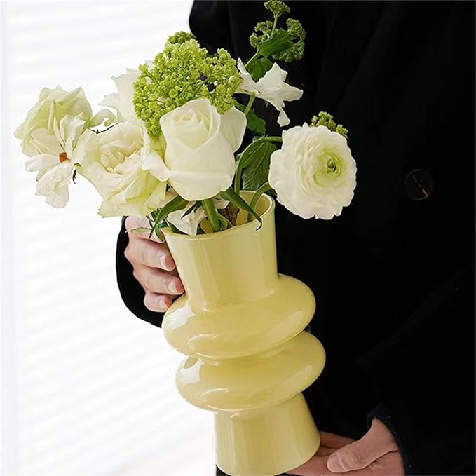 JSPYFITS Modern Glass Vases, 7.87" Tall Four-Layer Glass Vase Bubble Flowers Vases Decorative for Home Décor, Decorative Milky Yellow Glasses Table Vase for Wedding Housewarming Gift