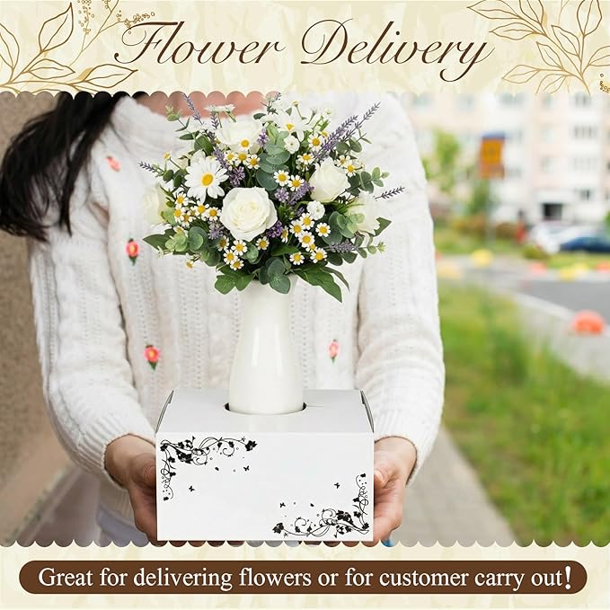 10 Pcs Cardboard Delivery Boxes 8'' x 8'' x 4'' Flower Delivery Box Vase Cases Cardboard for Bouquet Arrangements Florist Package
