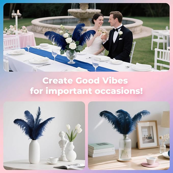 Piokio 20 pcs Natural Navy Blue Ostrich Feathers 12-14 inch(30-35 cm) Bulk for Wedding Party Centerpieces and DIY Clothes Decoration, Gatsby Decorations