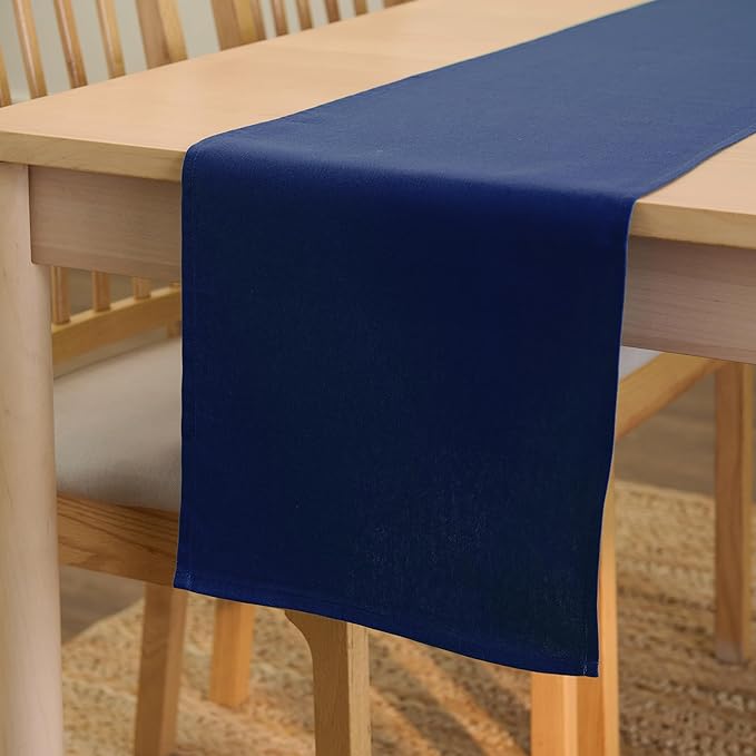Encasa XO Table Runner 13"x104" Long | Cotton Canvas Fabric | Scotch Blue Solid Color | Machine Washable & Durable