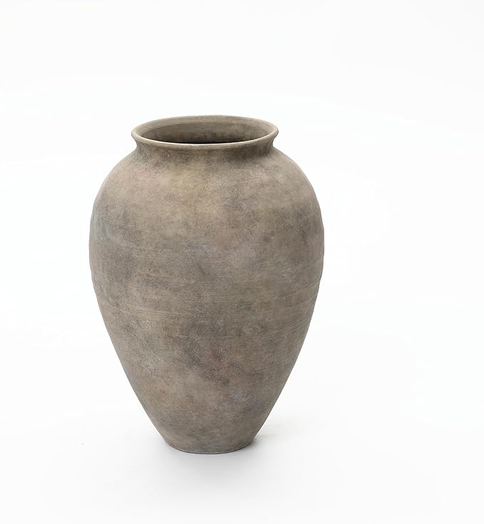 LuxenHome Rustic Ceramic Vase, 12.4" Tall Terracotta Pot with Earthy Gray-Brown Finish, Vintage Pottery for Dining Table Living Room Decor, Farmhouse Flower Vase for Entry Way Table Home Decor