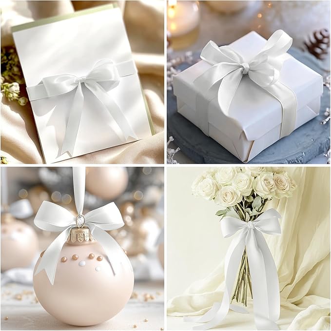 White Satin Ribbon 1-1/2 inch, 50 Yards Solid Fabric Ribbons for Flower Bouquet Wedding Invitations Crafts Wrapping Bow Making Party Home Decoration