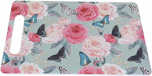 Butterfly Flowers Cutting Boards Peony Pink Roses Black Blue Blue Romantic Cutting Boards Kitchen Chopping Board with Handles Non Slip Plastic 16 x 10 x 0.24 Inch