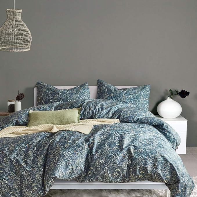 LifeTB Blue Floral Comforter Twin XL Size Fluffy Floral Comforter Set for Girls Women Blue Flower Leaves Cottagecore Bedding Comforter Set 1 Flower Comforter with 2 Pillowcases for All Seasons