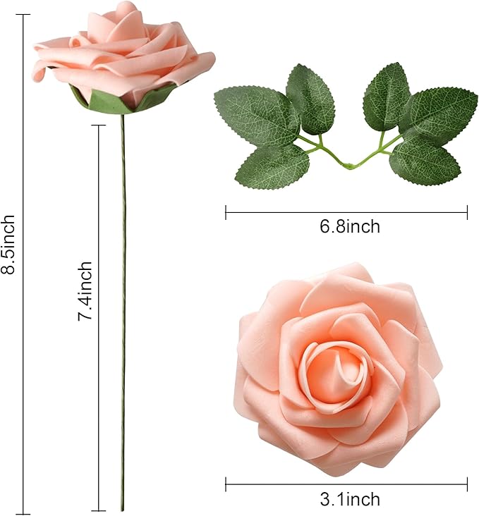 25pcs Artificial Flower Foam Rose Real Touch Roses Flower Heads with Stem for DIY Wedding Bouquets Centerpieces Arrangements Party Baby Shower Home Decor (Shades of Pink Rose)