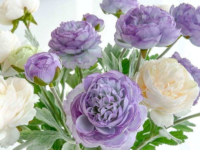 7 pcs Peonies Artificial Flowers, Purple Champagne Ranunculus Artificial Flowers, Fake Peonies for Home Office Centerpiece Table Decorations, Dining Table Centerpiece (Purple+Champagne)