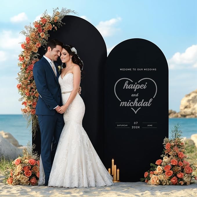 Halloween Arch Backdrop Covers - 6.6FT, 5FT Black Spandex Fitted Wedding Arch Stand Covers Round Top Chiara Stretchy Arch Backdrop Cover for Wedding Birthday Party Decoration