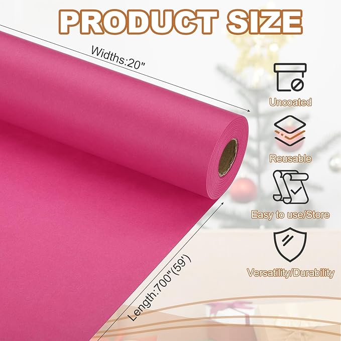 PATIKIL Wrapping Paper, 20" x 700"(59') 70 GSM Craft Paper Roll Kraft Packing Paper for Poster Bulletin Board, Gift Wrapping, Dark Pink