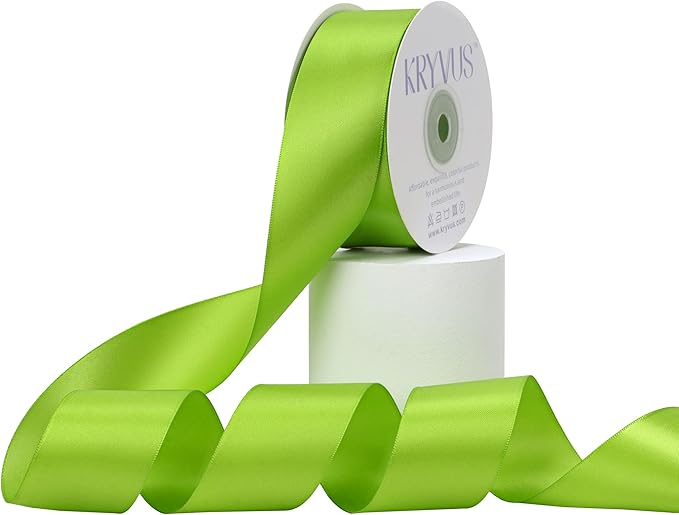 Apple Green Satin Ribbon, Double Faced 1-1/2 Inch X 25 Yards Apple Green Ribbon, Premium Satin Ribbon for Gift Wrapping, Crafts, Hair Bow Making, Sewing, Flower Bouquet, Wedding Party Decor