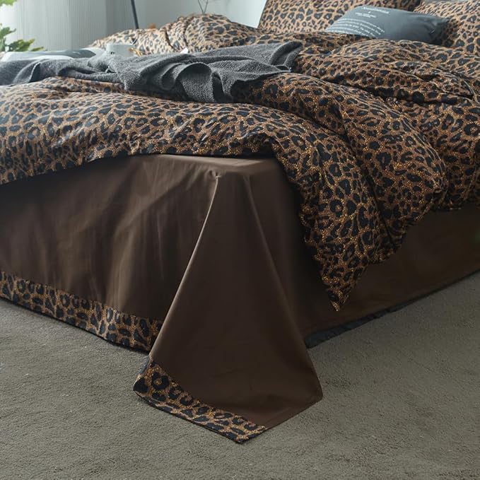 mixinni Leopard Print Duvet Cover Queen Size Long Staple Cotton Queen Bedding Set with Zipper Closure Ties, Perfect for Man and Woman, Ultra Soft and Easy Care (3pcs, Queen Size)