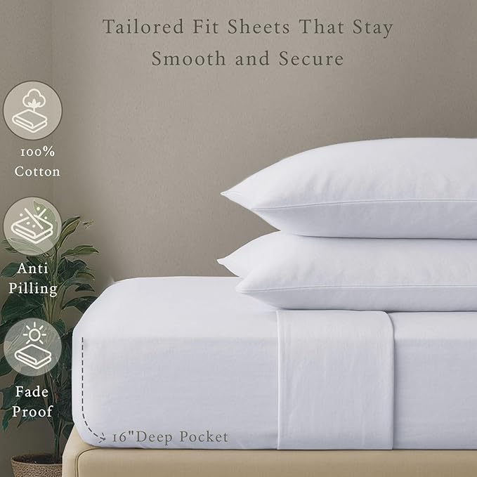 Threadmill - White King Sheets Set, Soft 100% Cotton Cooling Sheets Deep Pockets Snug Fit Elastic, 500 Thread Count, 4-Pc Bedsheet Set, Beats Egyptian Cotton Claim (Solid - Pure White)