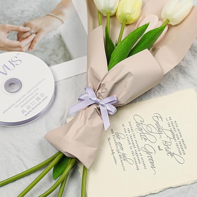 Lilac Mist Satin Ribbon, Double Faced 3/8 Inch X 25 Yards Lilac Mist Ribbon, Premium Satin Ribbon for Gift Wrapping, Crafts, Hair Bow Making, Sewing, Flower Bouquet, Wedding Party Decor