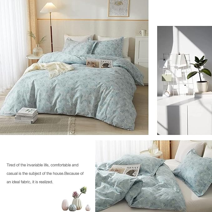 VM VOUGEMARKET Floral Comforter Set Queen Blue Comforter Set Garden Style Bedding Set Aesthetic Flower Botanical Comforter Set Soft All Seasons Boho Floral Comforter Set Queen Size