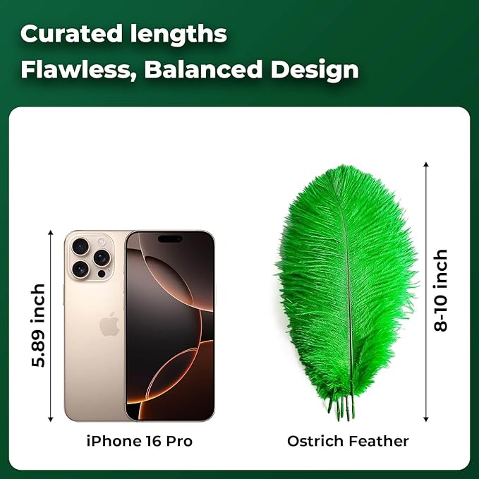 Piokio 20 pcs Natural Green Ostrich Feathers 8-10 inch(20-25 cm) Bulk for DIY Handmade Artwork and DIY Clothes, Feather Pens, Dream Catcher, Table Decoration