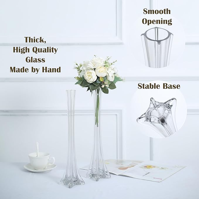 Craft And Party, Pack of 12, Eiffel Tower Vases Centerpiece for Flower, Wedding, Decoration. (20", Clear)