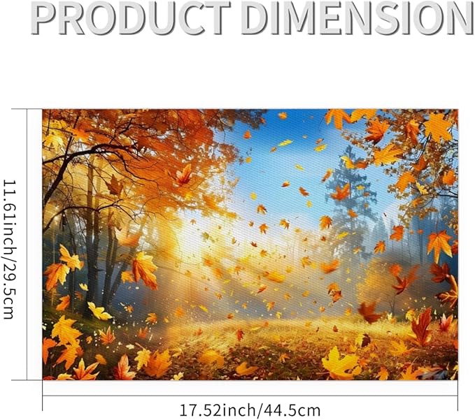 Forest Tree Fall Leaf Placemats Set of 4 PVC Vinyl Non Slip Table Mats Heat Resistant Place Mats Washable Wipeable Dining Table Mat for Kitchen Decor Party Indoor Outdoor Decorative Gift