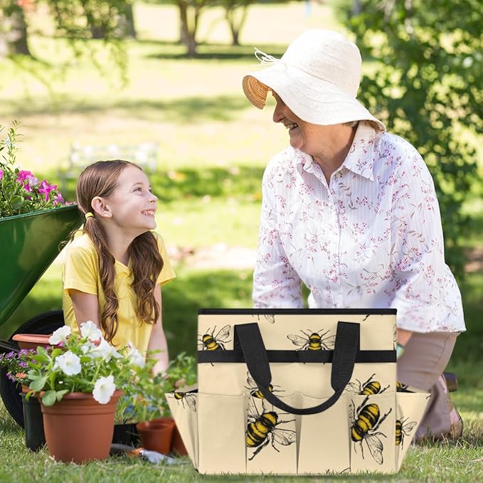 Garden Tool Tote Bag for Women Men Flying Animal Bee Gardening Tool Storage Bags with 10 Pockets Standable Garden Home Tool Kits Organizer for Indoor Outdoor Gardening Gifts