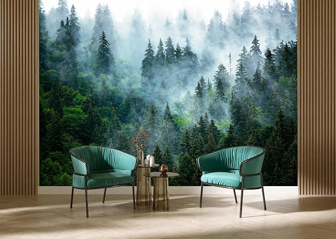 Misty Forest Wallpaper Peel and Stick Foggy Forest Self Adhesive Mural for Living Room Bedroom 82"x57"