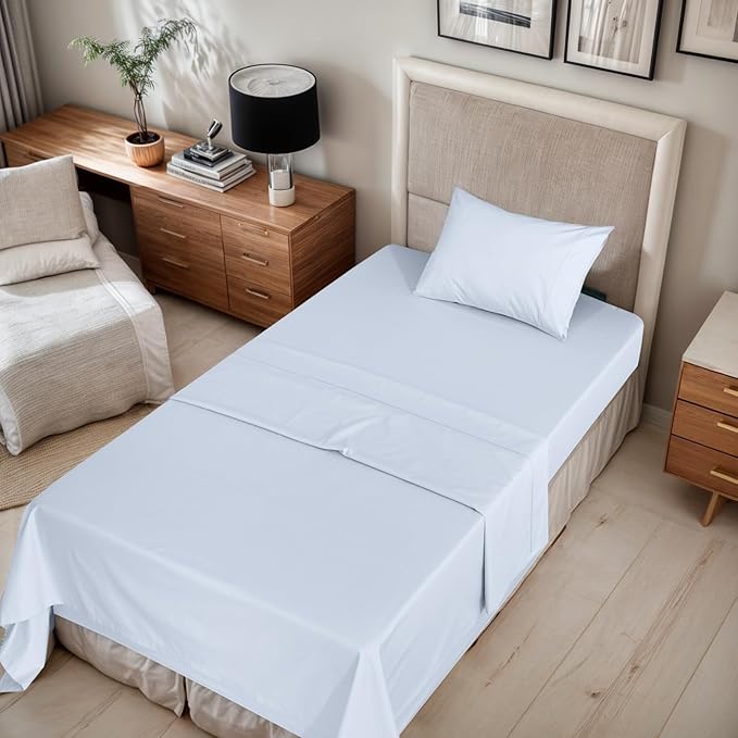 RUVANTI 100% Organic Cotton Sheets Twin XL, Percale Weave, GOTS Certified, 3-Piece Set, Deep Pocket 15", Crisp & Breathable, Soft Durable Bedding, Sábanas Algodón Orgánico – Arctic Ice