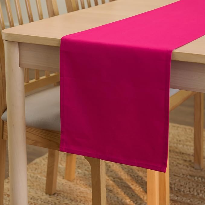 Encasa XO Table Runner 13"x59" Long | Cotton Canvas Fabric | Hot Pink Solid Color | Machine Washable & Durable