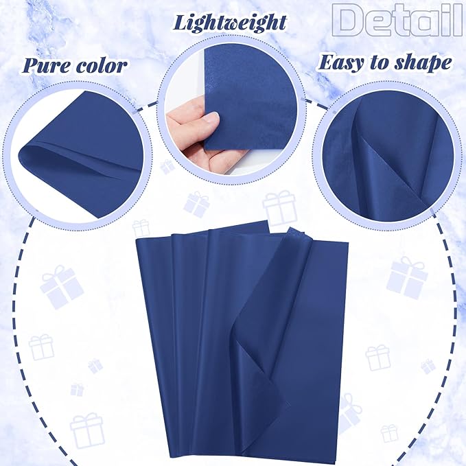 Qilery 500 Sheets Navy Blue Tissue Paper Bulk for Gift Bags 15 x 20 Inch Acid Free Packaging Wrapping Paper Sheets for Winter Hanukkah Christmas Decor DIY Crafts, Birthday Party, Shipping Packing
