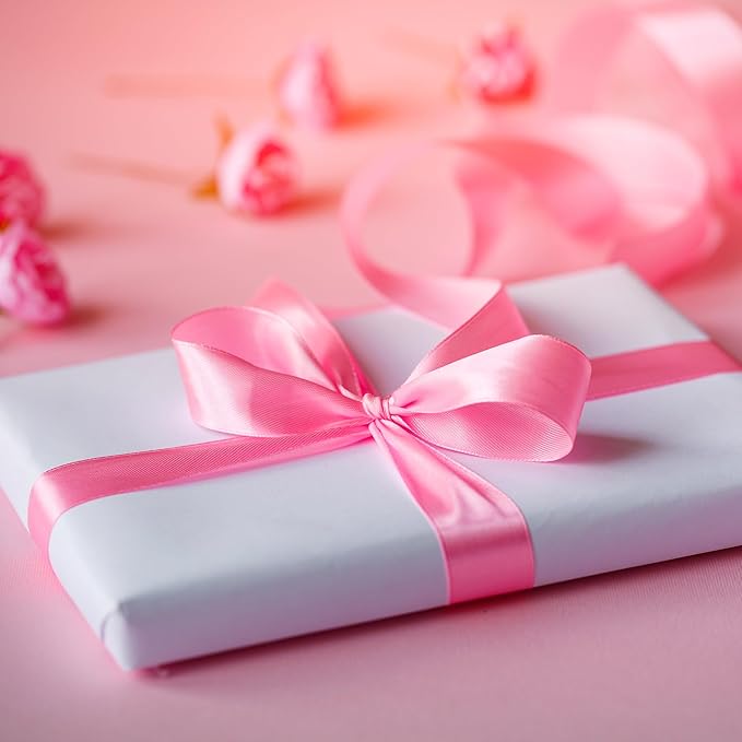 LIUYAXI Pink Double Faced Satin Ribbon, 1/4" X Continuous 50 Yards, Thin Ribbons Perfect for Gift Wrapping Wedding Invitation Card Hair Bows Tag Floral Arrangement DIY Craft