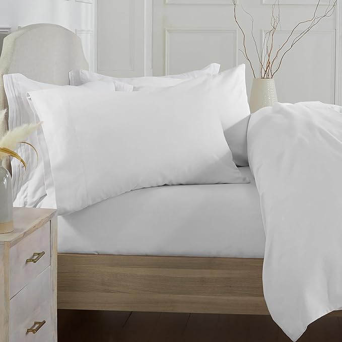 Market & Place 100% Cotton Full Flannel Sheet Set | 4 Piece Deep Pocket Solid Cozy Winter Bed Sheets | Double Brushed for Extra Softness & Comfort | Chalet Collection (Full, White)
