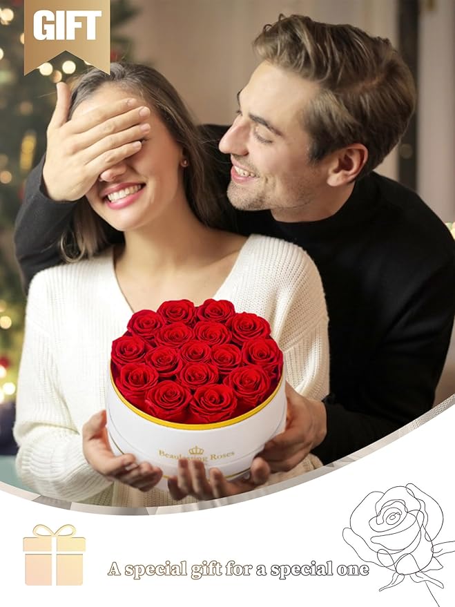 Preserved Roses Forever Flowers Real Roses in a Box Mother's Day Birthday Flowers for Her Mom Women Wife Valentine's Day, 16 Red Roses