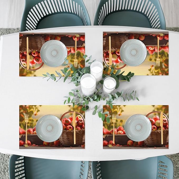 Fall Fruit Apple Placemats Set of 1 PVC Vinyl Non Slip Table Mats Waterproof Heat Resistant Place Mats Washable Wipeable Dining Table Mat for Kitchen Party Farmhouse Indoor Outdoor Decorative