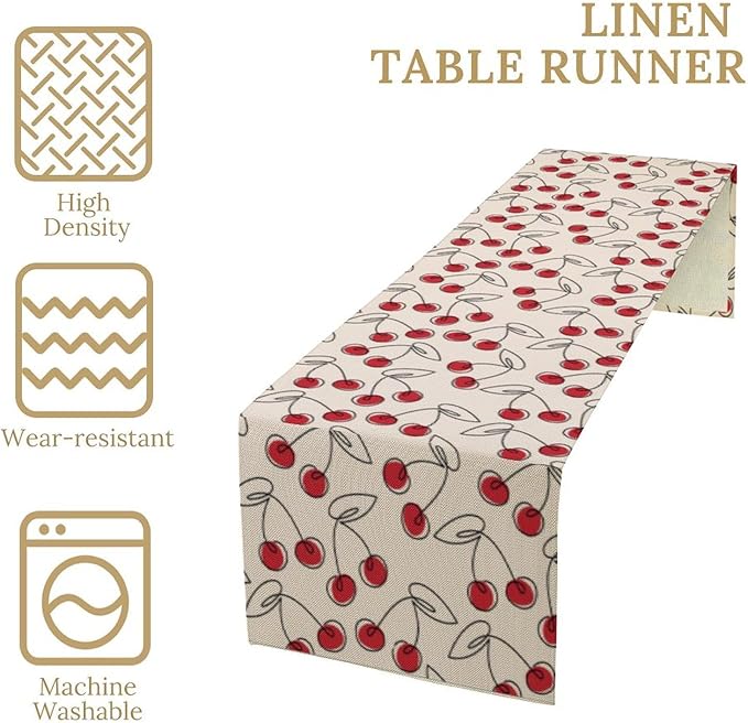 Red Cherry Table Runner,Spring Summer Fruit Tropical Birthday Party Decorations Dining Room Home Kitchen Table Decor 13 x 90Inches