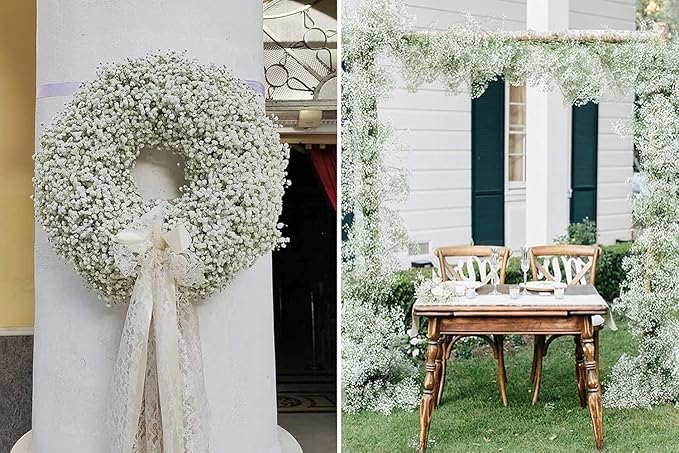 JIFTOK Babys Breath Artificial Flowers, 100 Pcs Fake Flowers Gypsophila Bouquet Fall Flowers Artificial for Decoration, Real Touch Silk Flower for Wedding Christmas DIY Party Home Garden Office(White)