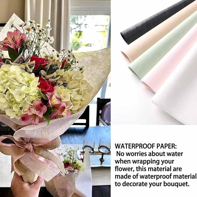 FAYADA Flower Wrapping Paper Bouquet, Korean Cotton Wrapping Floral Paper,Withdrawable Lining,40 Small sheets Non-Woven Waterproof for Fresh Flowers (Wine)