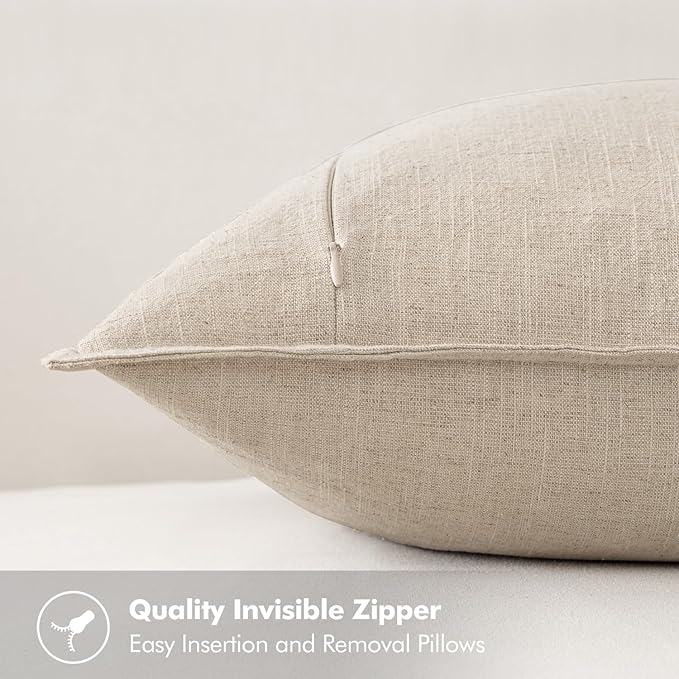 MIULEE Decorative Linen Euro Sham Pillow Covers 26x26 Natural Beige Boho FarmhouseNeutral Christmas Couch Throw Pillows for Bed Pack of 2 Accent Modern Pillowcase Sofa Livingroom Home Decor