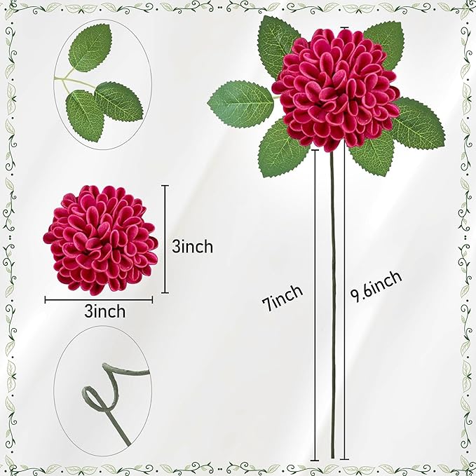 Artificial Flowers, 50pcs Artificial Rose for DIY Wedding Bouquets Centerpieces Arrangements, Hot Pink Dahlia Flowers with Stems for Bridal Shower Party Decoration