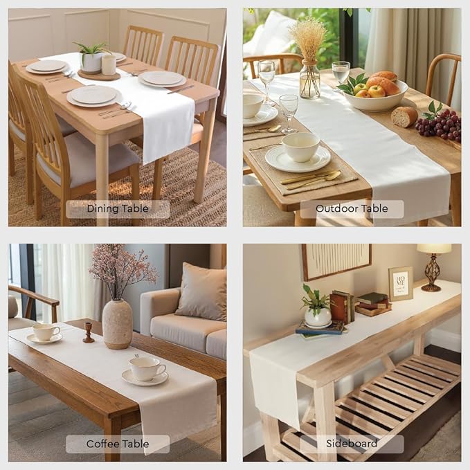 Encasa XO Table Runner 13"x59" Long | Cotton Canvas Fabric | Natural Solid Color | Machine Washable & Durable