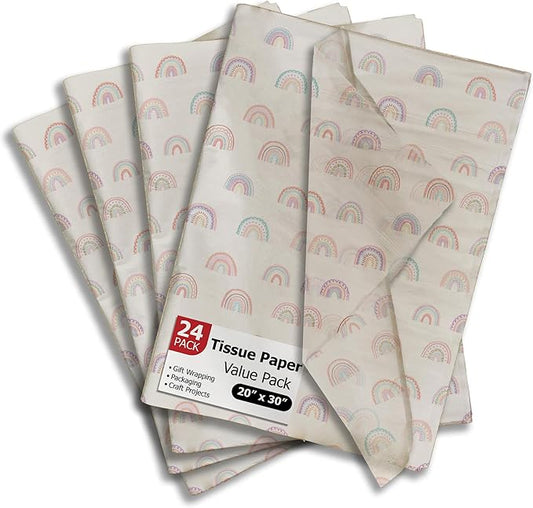 Pro Supply Global Rainbows Printed Tissue Paper for Gift Bags or Boxes and Wrapping - Spring Bulk Decorative Art Tissue Paper for Packaging and Gifting | 24 Sheets 20" x 30"