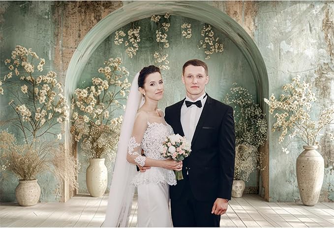 Baocicco 8x6.5ft Vintage Flower Wall Backdrops for Photography Mint Green Ancient Background Cloth Victoria Floral Bridal Shower Honeymoon Travel Vocation Props Wedding Engagement Party Banner Props
