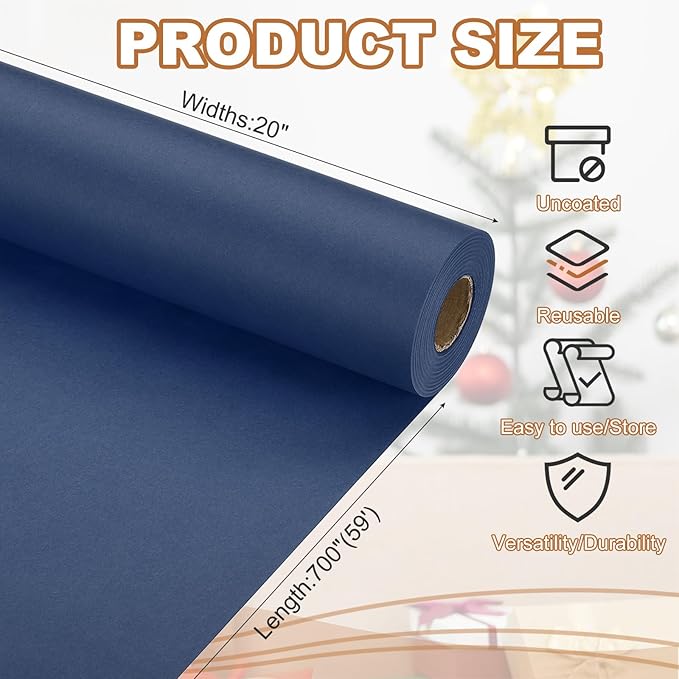 PATIKIL Wrapping Paper, 20" x 700"(59') 70 GSM Craft Paper Roll Kraft Packing Paper for Poster Bulletin Board, Gift Wrapping, Navy Blue