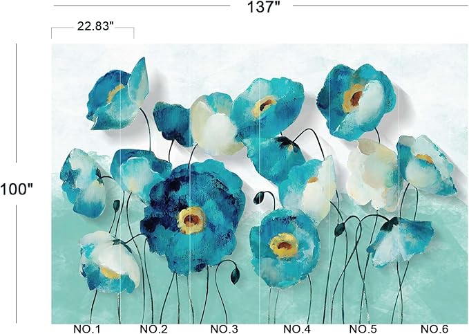 Blue Oil Painting Flowers Wall Mural Wallpaper for Bedroom 137" x 100"