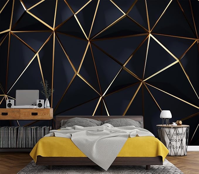 Eierme-Polygonal Pattern Luxury Dark Blue with Gold Abstract Background Peel and Stick 137" x 102"
