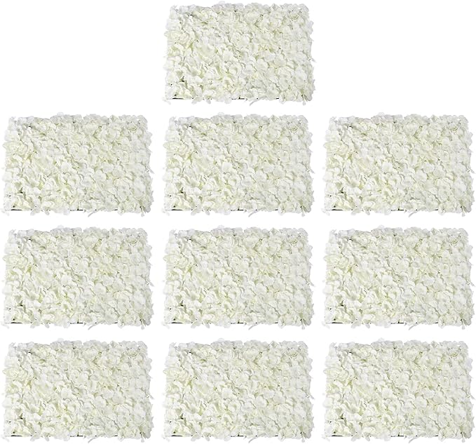 3D Flower Wall Panel, 10pcs Artificial Floral Wall Backdrop, Realistic Silk Flower Backplanes, Roll Up Fake Flower Background for Valentines Wedding Party Photo Arrangement Outdoor Decor(Milky White)