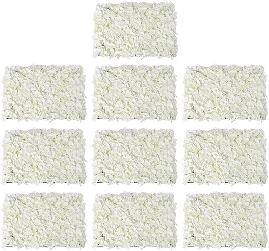 3D Flower Wall Panel, 10pcs Artificial Floral Wall Backdrop, Realistic Silk Flower Backplanes, Roll Up Fake Flower Background for Valentines Wedding Party Photo Arrangement Outdoor Decor(Milky White)