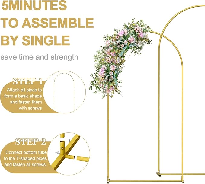 Wedding Arch Backdrop Stand Set of 3(7.3FT/6.6FT/6FT),Metal Balloon Arch for Wedding Ceremony Baby Shower, Outdoor Indoor Birthday Party,Garden Floral Arch Backdrop Stand Decoration, Gold