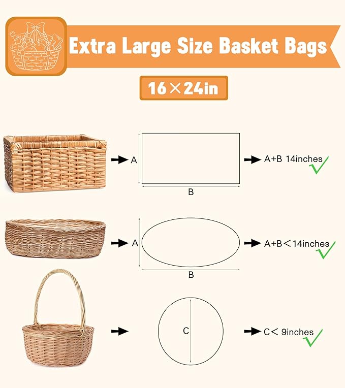 Yuiicaov 10PCS Large Cellophane Bags, 16x24 Inches Clear Cellophane Wrap for Gift Baskets, Clear Basket Bags Packaging 2.8 Mil Thick