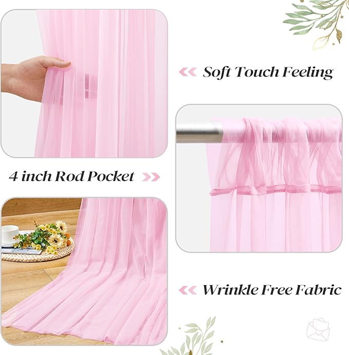 30ft x 10ft Pink Backdrop Curtain with Lights String for Parties, Sheer Tulle Wedding Photo Backdrops Drapes for Baby Shower Birthday Party Decorations Background for Photography