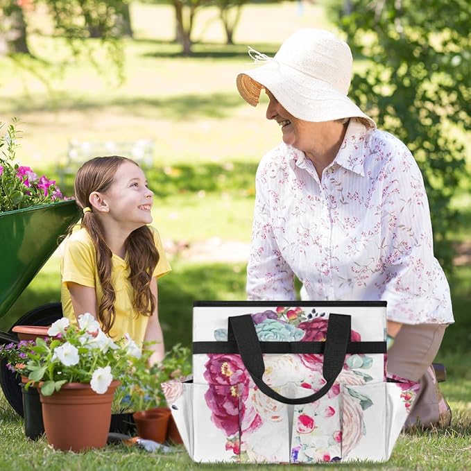 Garden Tool Tote Bag for Women Men Flower Bouquet Gardening Tool Storage Bags with 10 Pockets Standable Garden Home Tool Kits Organizer for Indoor Outdoor Gardening Gifts